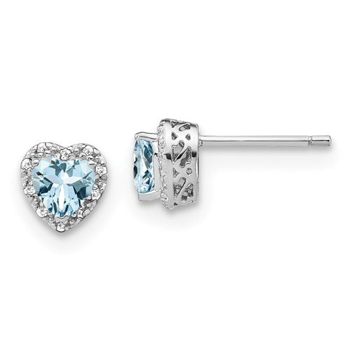 GSSE Sterling Silver Rhodium-plated Aquamarine and Diamond Earrings