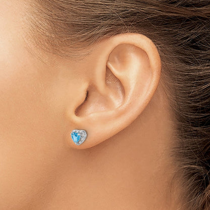 GSSE Sterling Silver Rhodium-plated Blue Topaz and Diamond Earrings