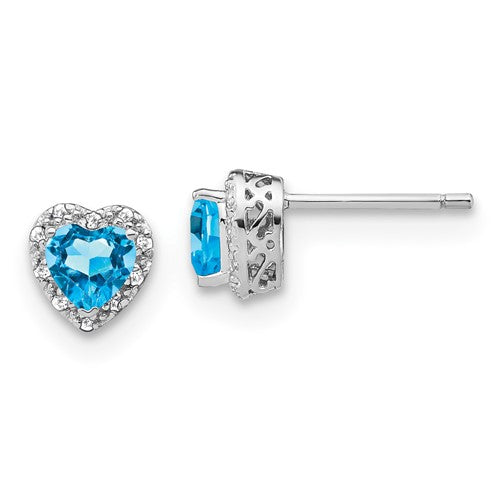 GSSE Sterling Silver Rhodium-plated Blue Topaz and Diamond Earrings