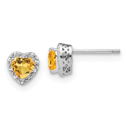 Sterling Silver Rhodium-plated Citrine and Diamond Earrings