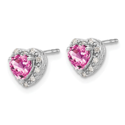 Sterling Silver Rhod-plated Created Pink Sapphire/Diamond Earrings