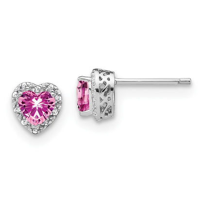 GSSE Sterling Silver Rhod-plated Created Pink Sapphire/Diamond Earrings
