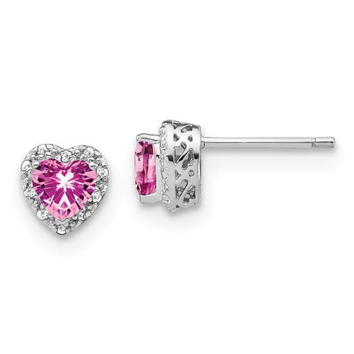 GSSE Sterling Silver Rhod-plated Created Pink Sapphire/Diamond Earrings