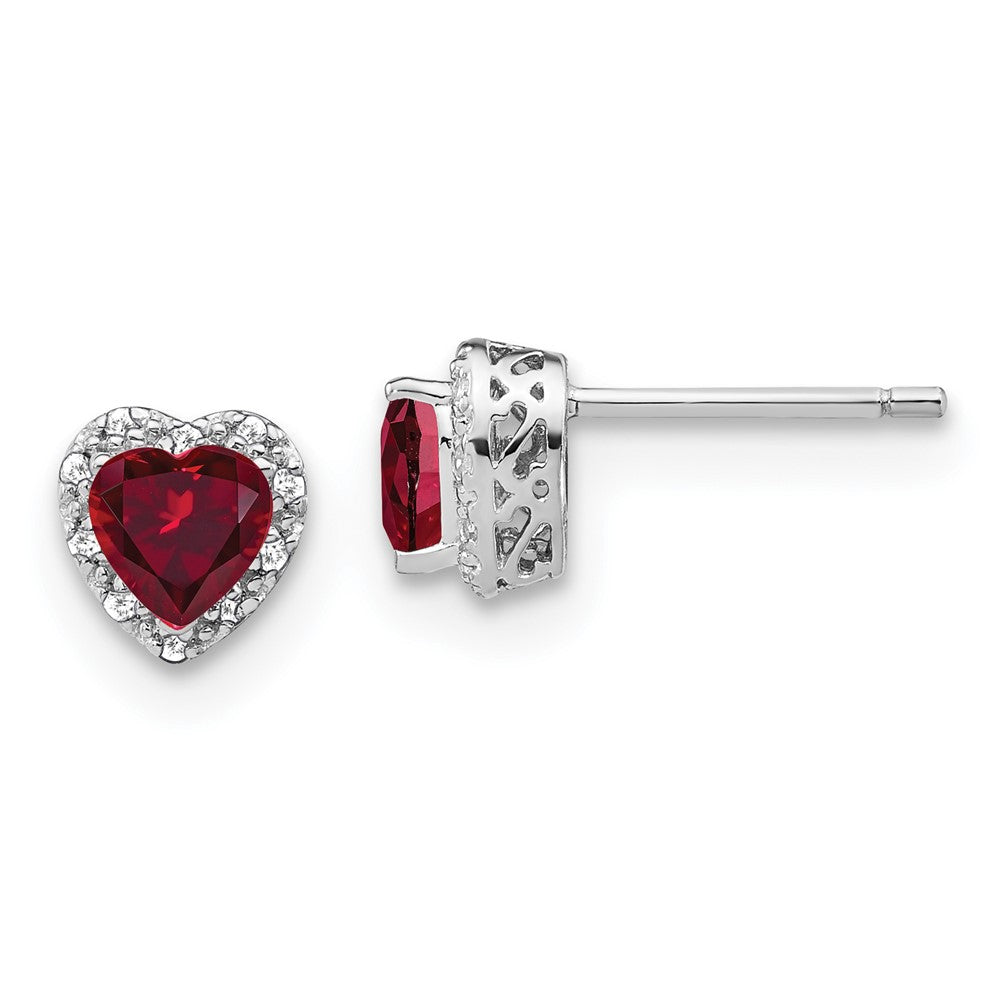 Sterling Silver Rhodium-plated Created Ruby and Diamond Earrings