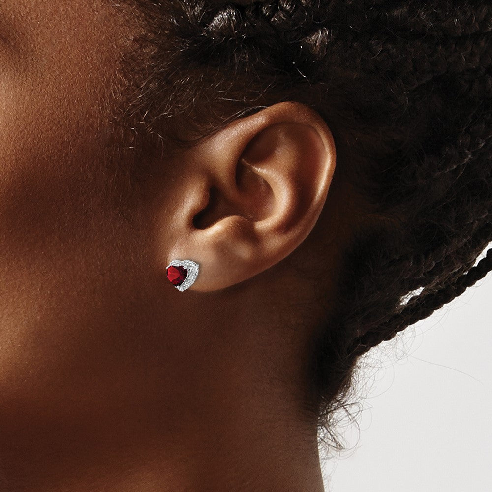 GSSE Sterling Silver Rhodium-plated Garnet and Diamond Earrings