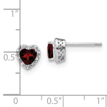 GSSE Sterling Silver Rhodium-plated Garnet and Diamond Earrings