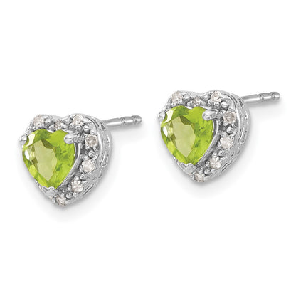 GSSE Sterling Silver Rhodium-plated Peridot and Diamond Earrings