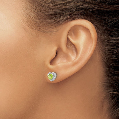 GSSE Sterling Silver Rhodium-plated Peridot and Diamond Earrings