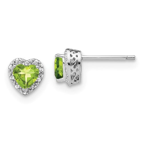 GSSE Sterling Silver Rhodium-plated Peridot and Diamond Earrings