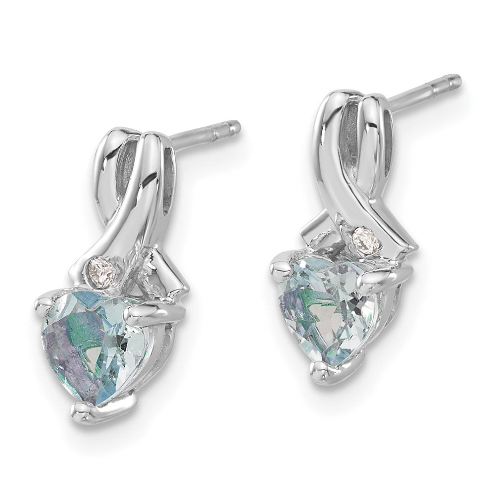 GSSE Sterling Silver Rhodium-plated Aquamarine and Diamond Earrings