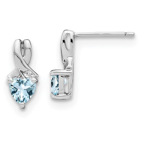 GSSE Sterling Silver Rhodium-plated Aquamarine and Diamond Earrings