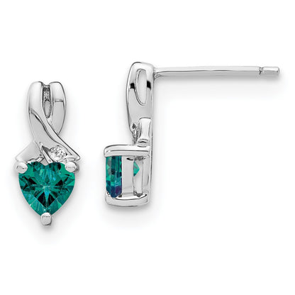 Sterling Silver Rhodium-plated Created Alexandrite/Diamond Earrings