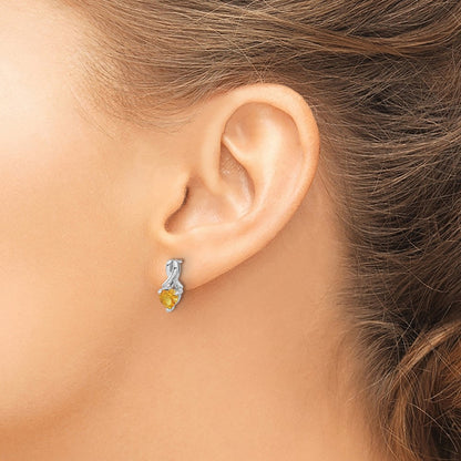 GSSE Sterling Silver Rhodium-plated Citrine and Diamond Earrings