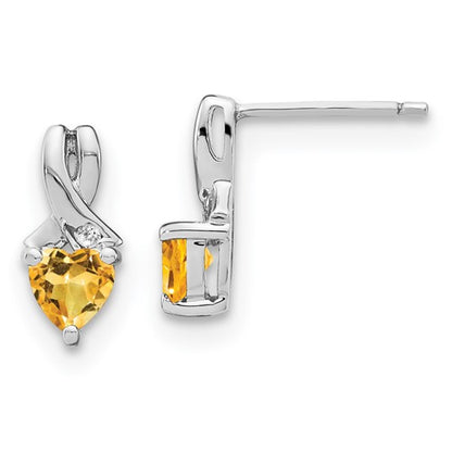 GSSE Sterling Silver Rhodium-plated Citrine and Diamond Earrings