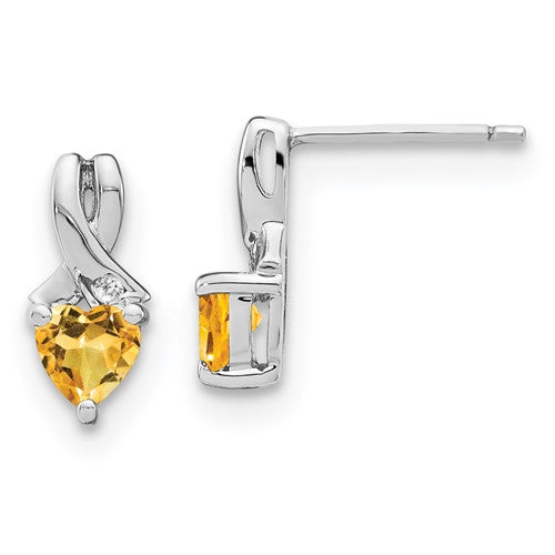 GSSE Sterling Silver Rhodium-plated Citrine and Diamond Earrings