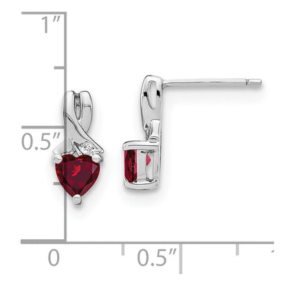 GSSE Sterling Silver Rhodium-plated Created Ruby and Diamond Earrings