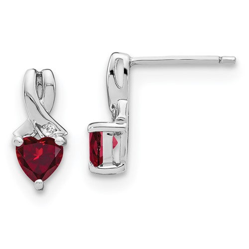GSSE Sterling Silver Rhodium-plated Created Ruby and Diamond Earrings