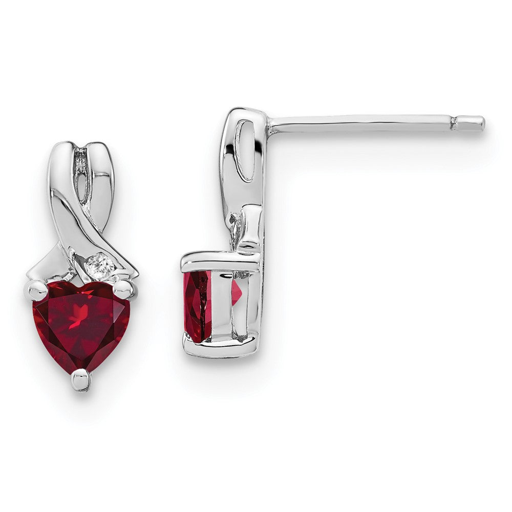 GSSE Sterling Silver Rhodium-plated Created Ruby and Diamond Earrings
