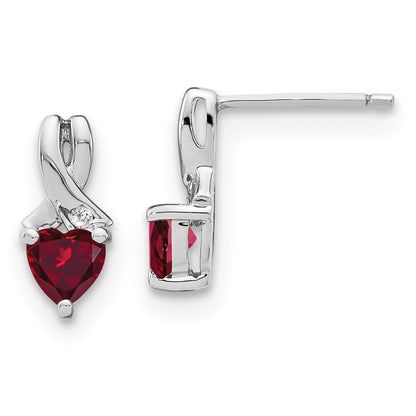 GSSE Sterling Silver Rhodium-plated Created Ruby and Diamond Earrings