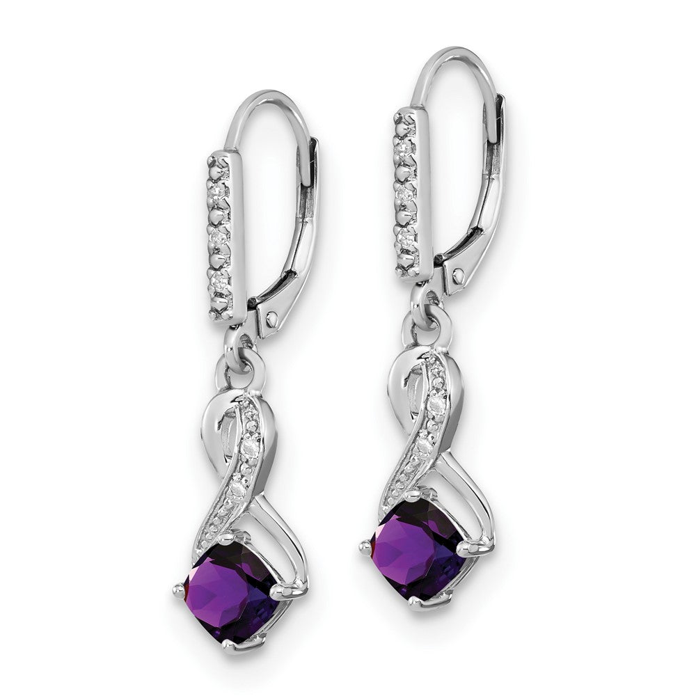GSSE Sterling Silver Rhodium-plated Amethyst and Diamond Earrings