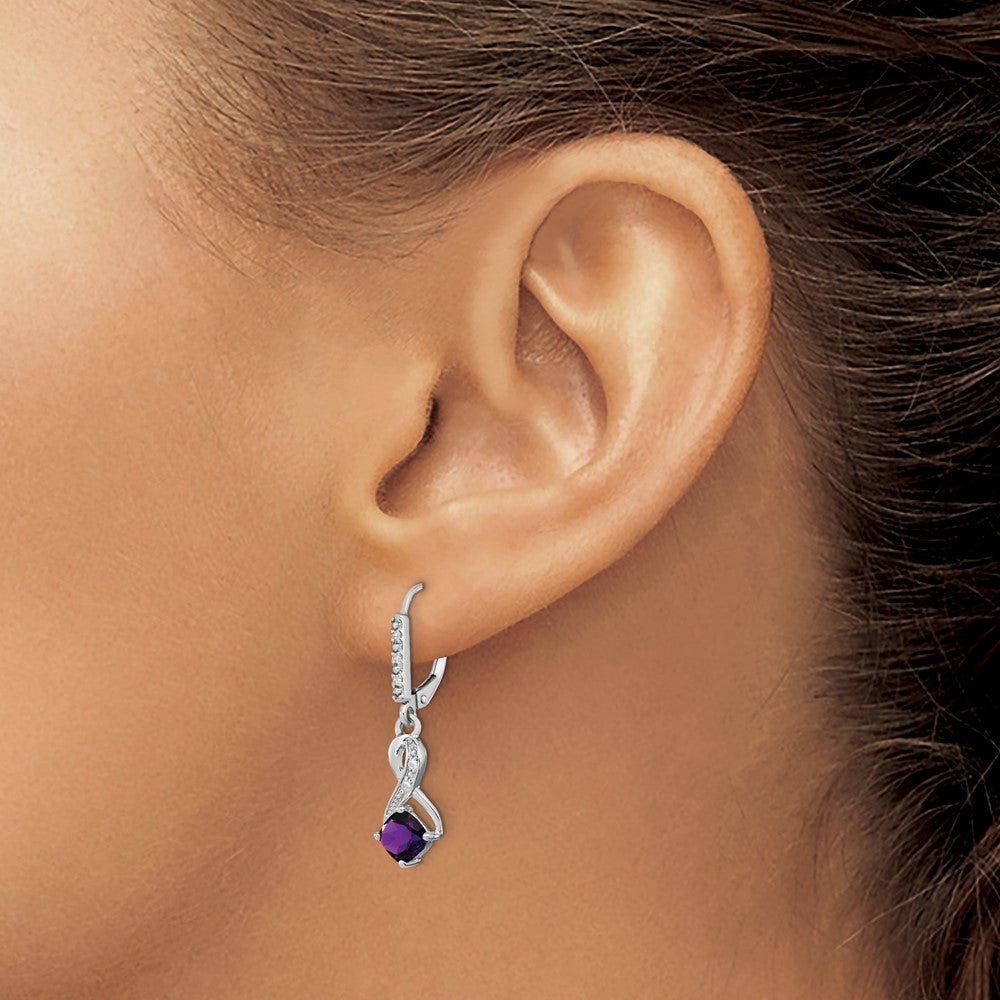 Sterling Silver Rhodium-plated Amethyst and Diamond Earrings