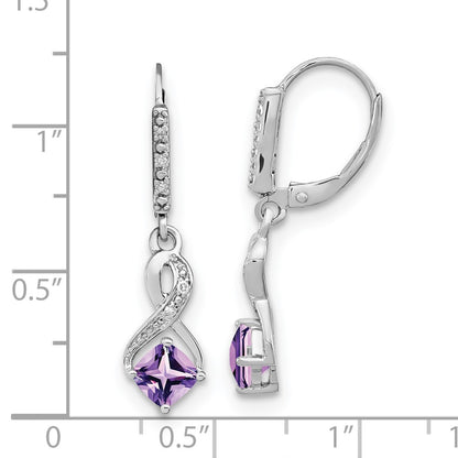 GSSE Sterling Silver Rhodium-plated Amethyst and Diamond Earrings