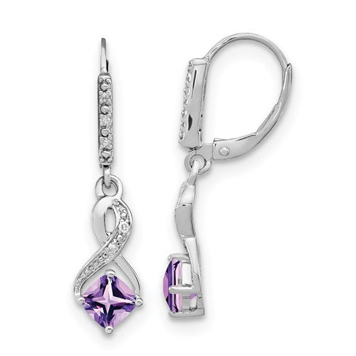 GSSE Sterling Silver Rhodium-plated Amethyst and Diamond Earrings