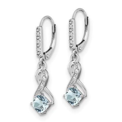 GSSE Sterling Silver Rhodium-plated Aquamarine and Diamond Earrings