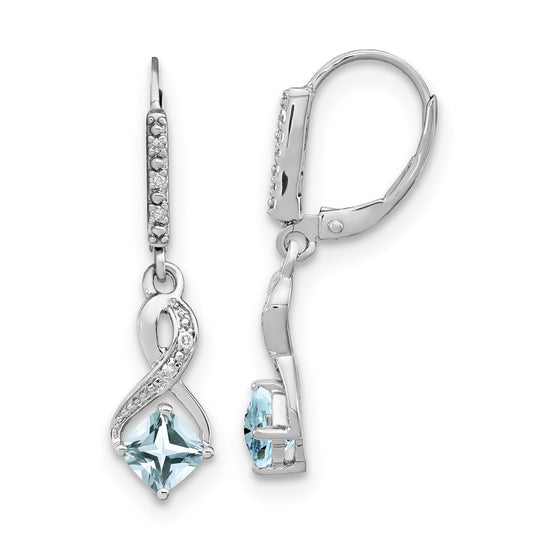 Sterling Silver Rhodium-plated Aquamarine and Diamond Earrings