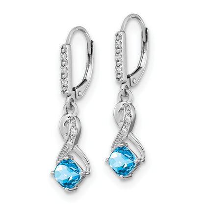 Sterling Silver Rhodium-plated Blue Topaz and Diamond Earrings