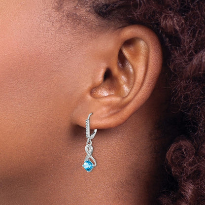 GSSE Sterling Silver Rhodium-plated Blue Topaz and Diamond Earrings
