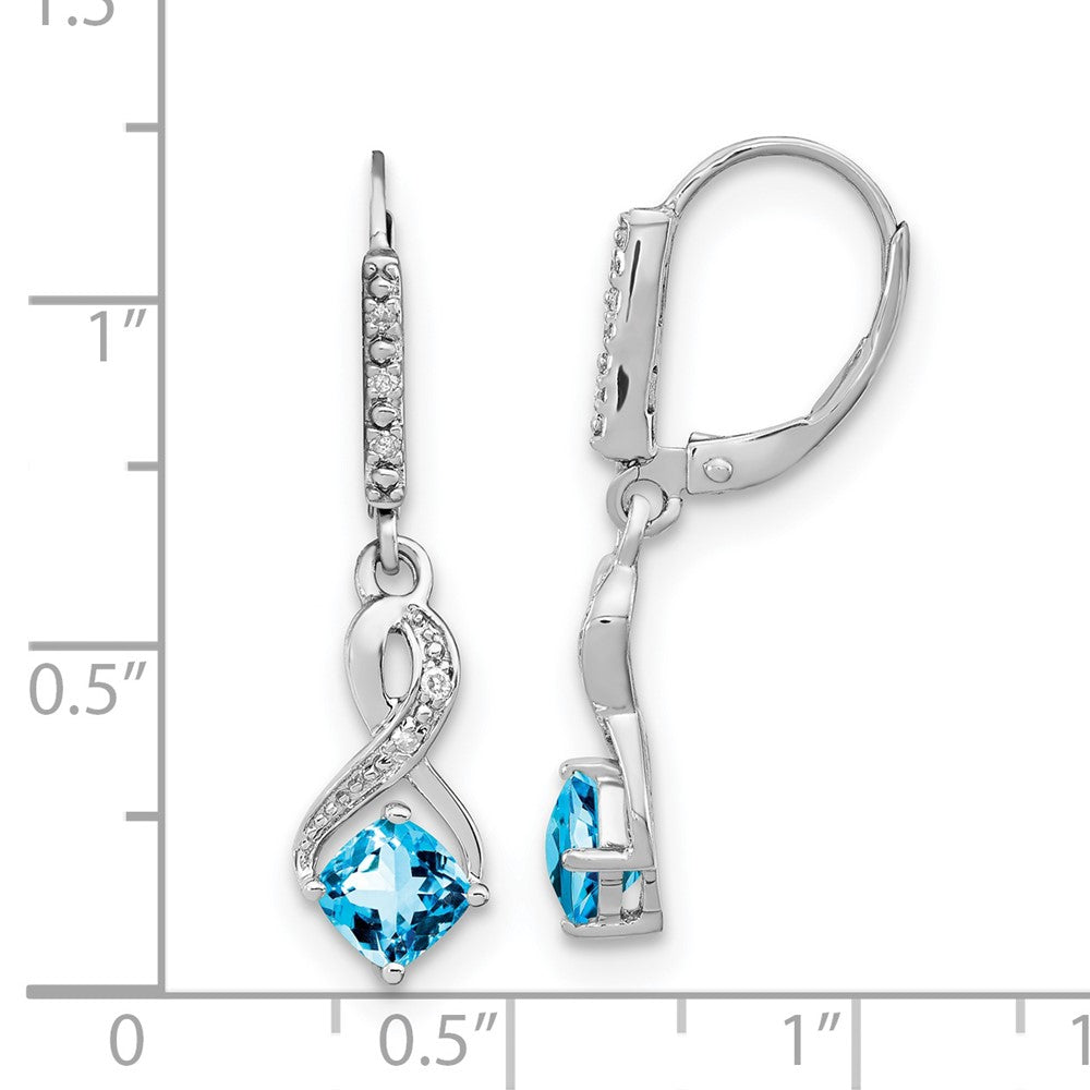 Sterling Silver Rhodium-plated Blue Topaz and Diamond Earrings