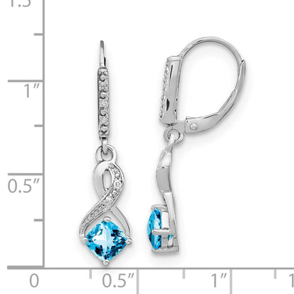 GSSE Sterling Silver Rhodium-plated Blue Topaz and Diamond Earrings