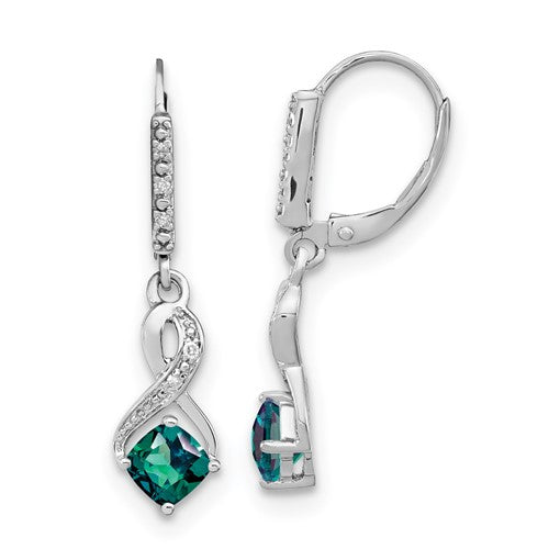 GSSE Sterling Silver Rhodium-plated Created Alexandrite and Diamond Earrings