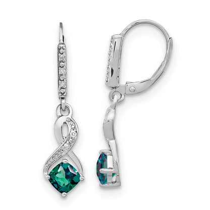 GSSE Sterling Silver Rhodium-plated Created Alexandrite and Diamond Earrings