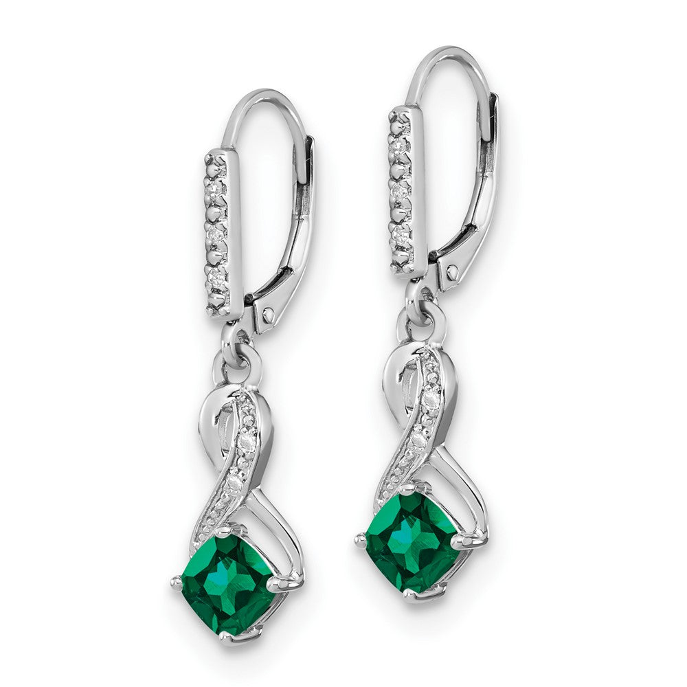 GSSE Sterling Silver Rhodium-plated Created Emerald and Diamond Earrings