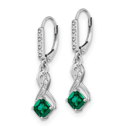 GSSE Sterling Silver Rhodium-plated Created Emerald and Diamond Earrings