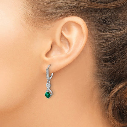 GSSE Sterling Silver Rhodium-plated Created Emerald and Diamond Earrings