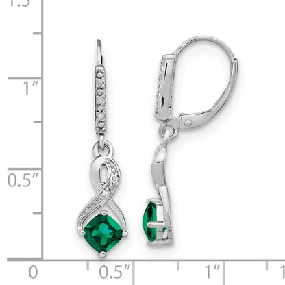 GSSE Sterling Silver Rhodium-plated Created Emerald and Diamond Earrings