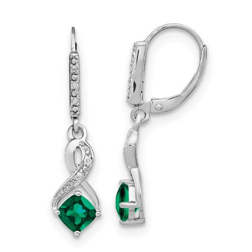 GSSE Sterling Silver Rhodium-plated Created Emerald and Diamond Earrings
