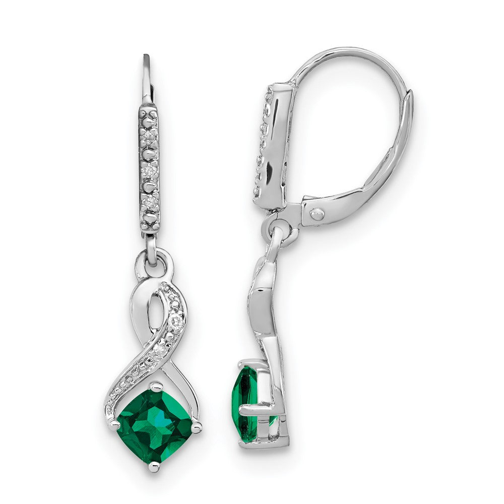 GSSE Sterling Silver Rhodium-plated Created Emerald and Diamond Earrings