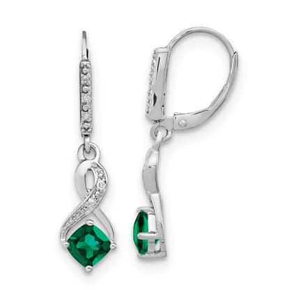GSSE Sterling Silver Rhodium-plated Created Emerald and Diamond Earrings