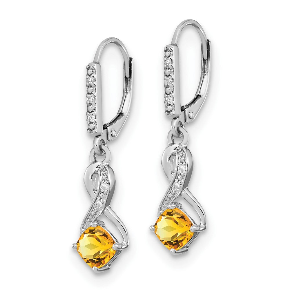 GSSE Sterling Silver Rhodium-plated Citrine and Diamond Earrings