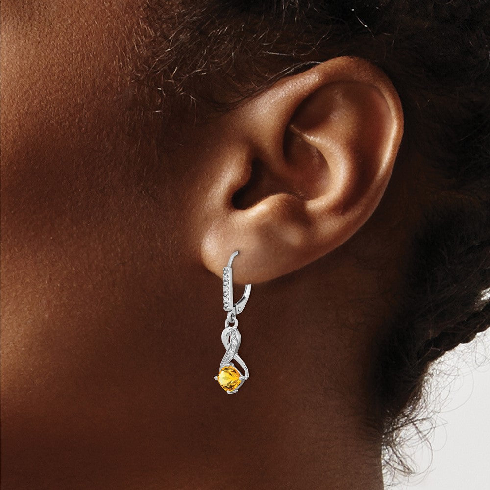 GSSE Sterling Silver Rhodium-plated Citrine and Diamond Earrings