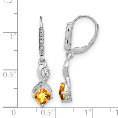 GSSE Sterling Silver Rhodium-plated Citrine and Diamond Earrings