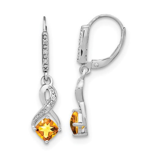 GSSE Sterling Silver Rhodium-plated Citrine and Diamond Earrings