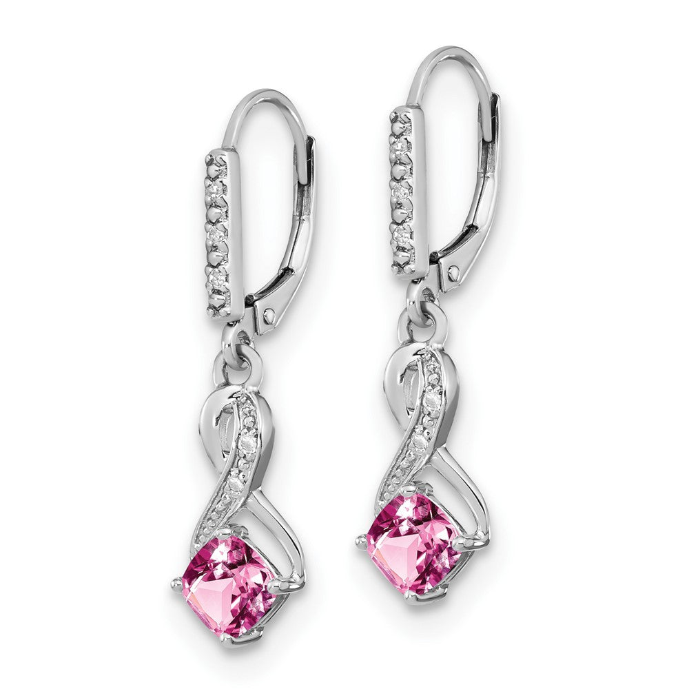 GSSE Sterling Silver Rhodium-plated Creat. Pink Sapphire and Diamond Earrings