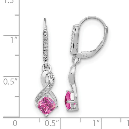 GSSE Sterling Silver Rhodium-plated Creat. Pink Sapphire and Diamond Earrings