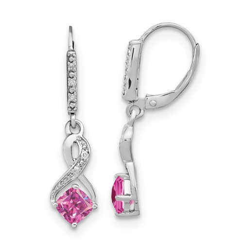 GSSE Sterling Silver Rhodium-plated Creat. Pink Sapphire and Diamond Earrings