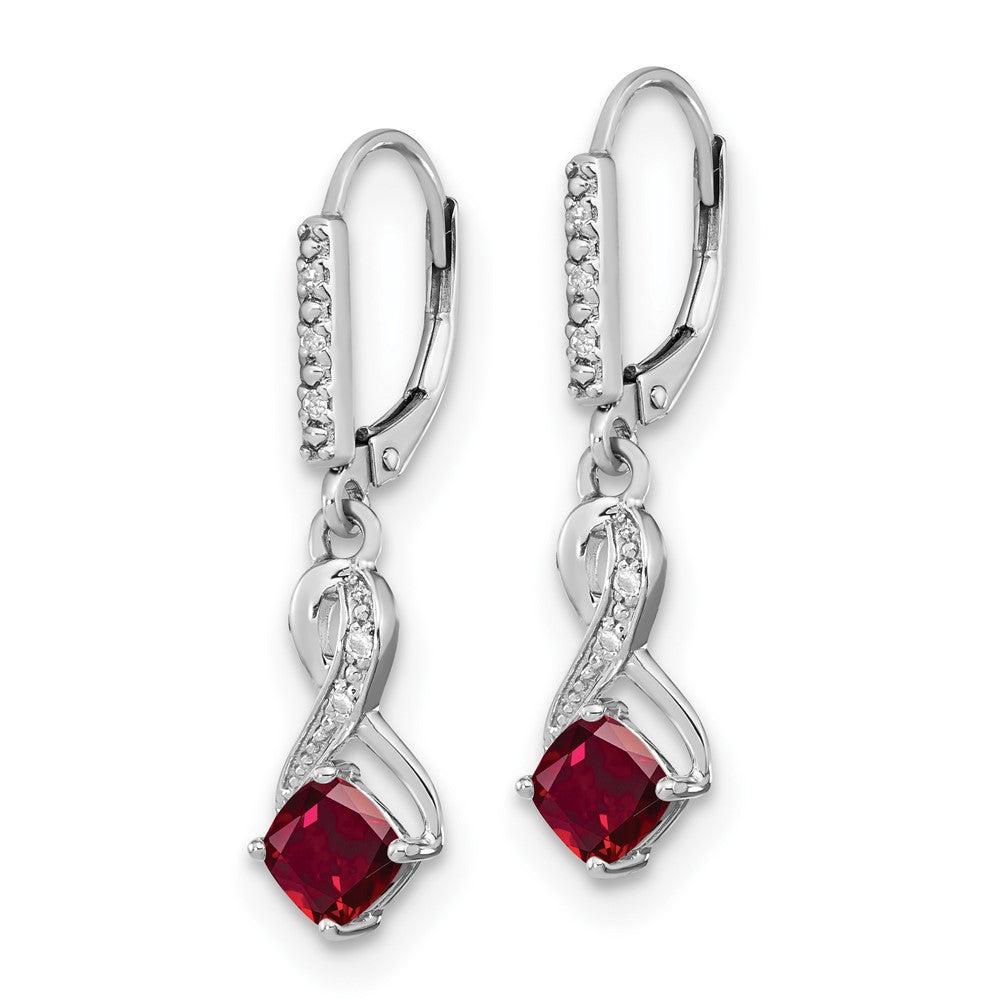 GSSE Sterling Silver Rhodium-plated Created Ruby and Diamond Earrings